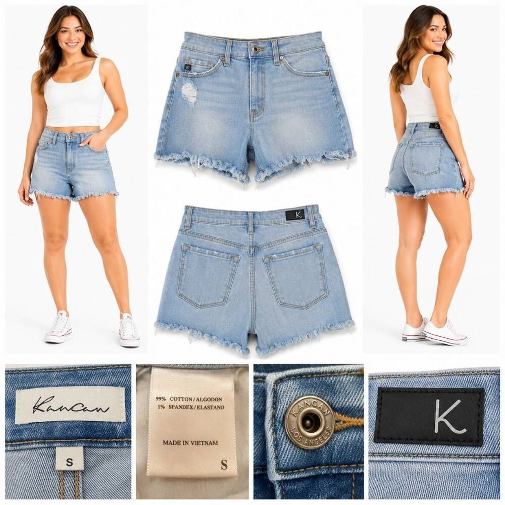 KanCan Frayed Denim Shorts Light Wash Size S High Rise